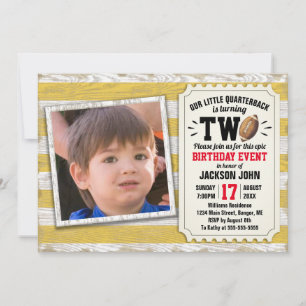 2nd Birthday Sports Photo Football Rustic Yellow Invitation