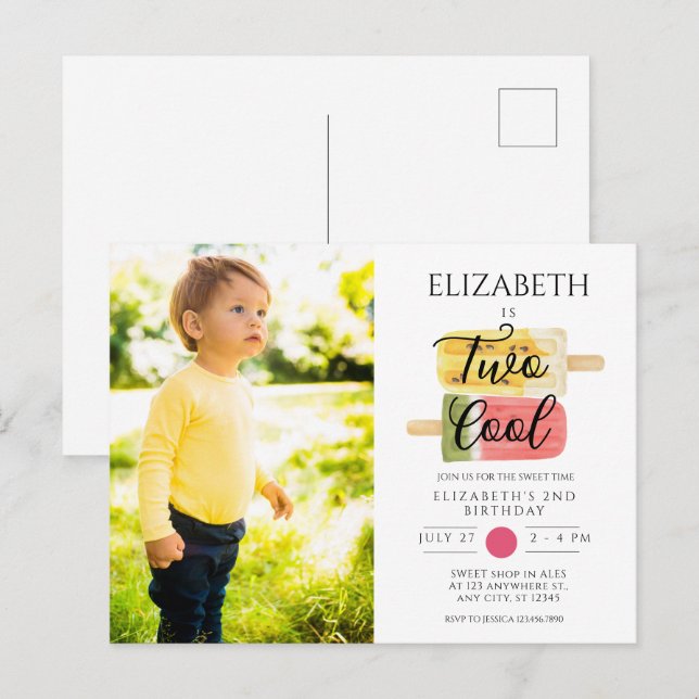 2nd Birthday Summer popsicle party Postcard (Front/Back)