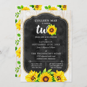 2nd Birthday Sunflower & Rustic Wood Country Farm Invitation