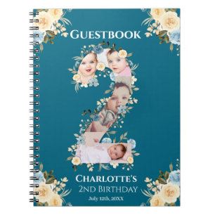 2nd Birthday Teal Photo Yellow Flower Guest Book