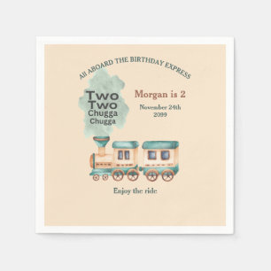2nd Birthday Train Party All Aboard Watercolor Napkin