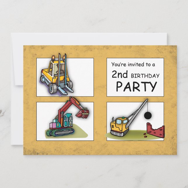 2nd Birthday Trucks Party Invitation (Front)