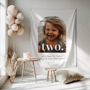 2nd Birthday Two Arched Photo Girl Welcome Sign Tapestry