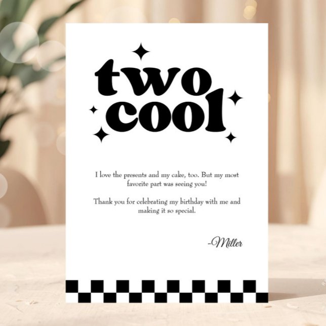 2nd Birthday Two Cool Birthday Thank You Card (two cool thank you card, two cool birthday thank you, 2nd birthday thank you card, retro birthday th)