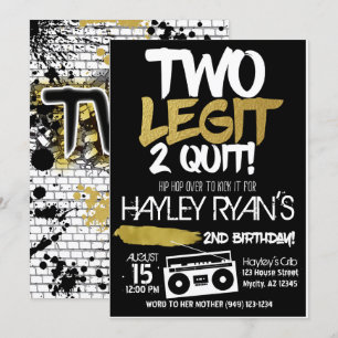 2nd Birthday Two Legit Two Quit Hip Hop Invitation