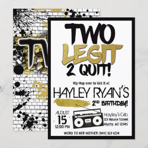 2nd Birthday Two Legit Two Quit Hip Hop Invitation