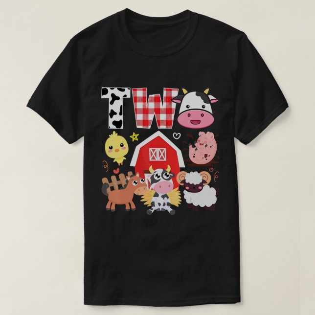 2nd Birthday Two Year Old Farm Theme Animals Birth T-Shirt (Design Front)