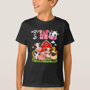 2nd Birthday Two Years Old Farm Theme Party Cow Bi T-Shirt