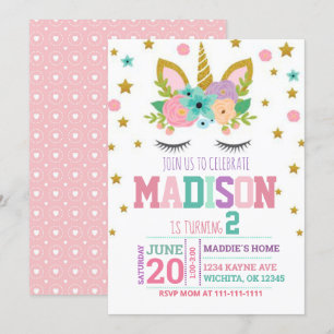 2ND BIRTHDAY UNICORN INVITATION TEMPLATE