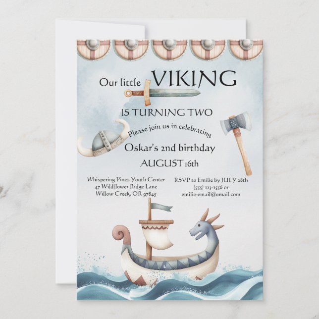 2nd Birthday Viking Themed Boy Birthday Invitation (Front)