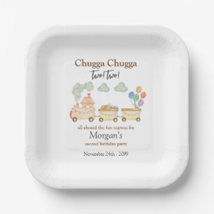 2nd Birthday Watercolor Brown Train Fun Express Paper Plate