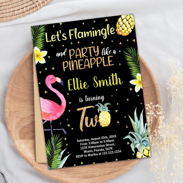 2nd Black Glitter Flamingo Pineapple Invitations (2nd Black Glitter Flamingo Pineapple Invitations)