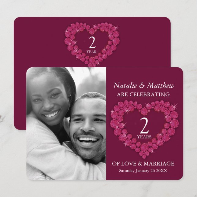 2nd Garnet Wedding Anniversary photo red  Invitation (Front/Back)