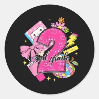 2nd Grade Back To School Teacher Girl Coquette Bow Classic Round Sticker