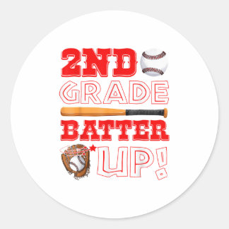 2nd Grade Batter Up Baseball Player Boys Kids Back Classic Round Sticker