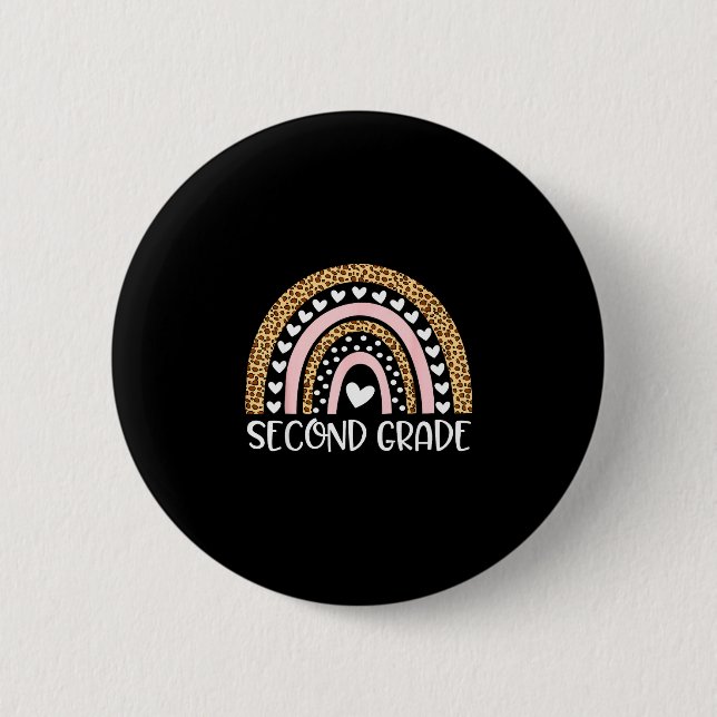 2nd grade boho rainbow leopard back to school 2 inch round button (Front)