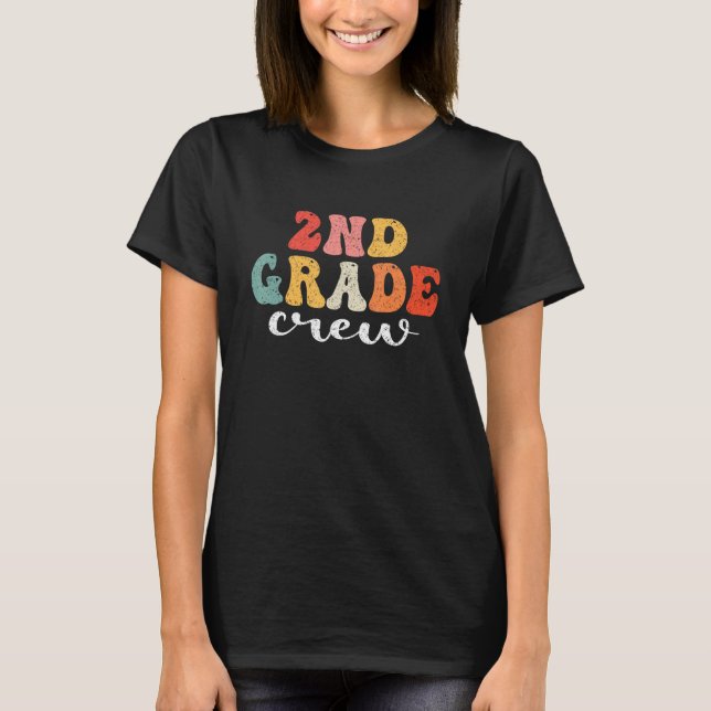 2nd Grade Crew Retro Groovy Men Women First Day Of T-Shirt (Front)