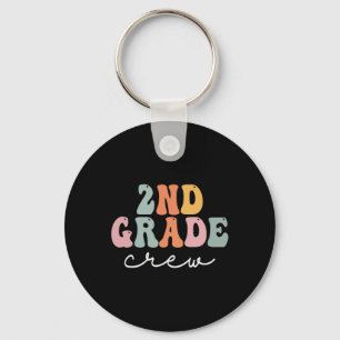 2nd Grade Crew Retro Groovy Women Happy First Day Keychain