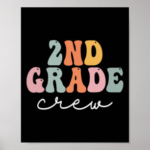 2nd Grade Crew Retro Groovy Women Happy First Day Poster