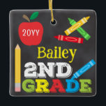 2nd Grade Keepsake Chalkboard Colourful Kids Ceramic Ornament<br><div class="desc">2nd Grade ornament design features an apple, a ruler, crayons and bold, colourful fun typography! Click the customize button for more opti2ndr modifying the text! Variations of this design, additional colours, as well as coordinating products are available in our shop, zazzle.com/store/doodlelulu. Contact us if you need this design applied to...</div>