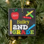 2nd Grade Keepsake Chalkboard Colourful Kids Photo Ceramic Ornament<br><div class="desc">2nd Grade photo ornament design features an apple, a ruler, crayons and bold, colourful fun typography! Click the customize button for more opti2ndr modifying the text! Variations of this design, additional colours, as well as coordinating products are available in our shop, zazzle.com/store/doodlelulu. Contact us if you need this design applied...</div>