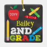 2nd Grade Keepsake Chalkboard Colourful Kids Photo Ceramic Ornament<br><div class="desc">2nd Grade photo ornament design features an apple, a ruler, crayons and bold, colourful fun typography! Click the customize button for more opti2ndr modifying the text! Variations of this design, additional colours, as well as coordinating products are available in our shop, zazzle.com/store/doodlelulu. Contact us if you need this design applied...</div>