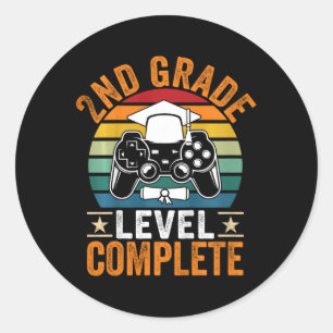 2nd Grade Level Complete Cute Gamer Cl Of 2024 Gra Classic Round Sticker