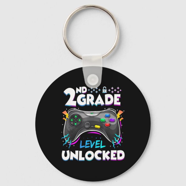 2nd Grade Level Unlocked Back To School First Day  Keychain (Front)