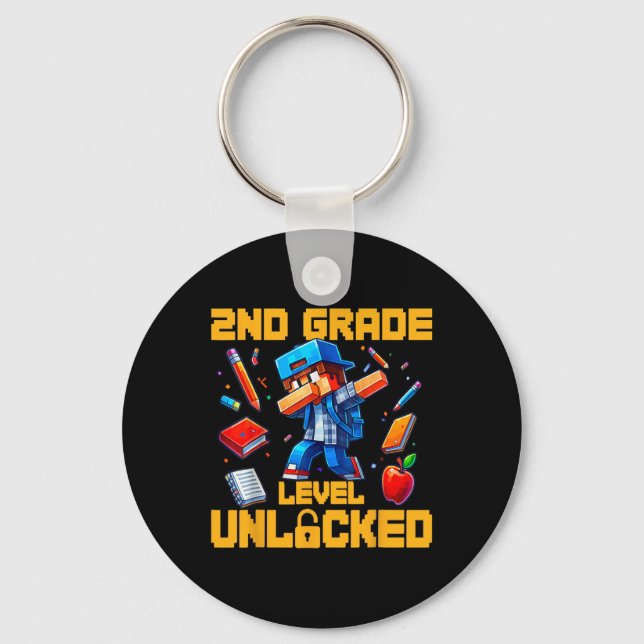 2nd Grade Level Unlocked Dabbing Boys Gamer Ck To  Keychain (Front)