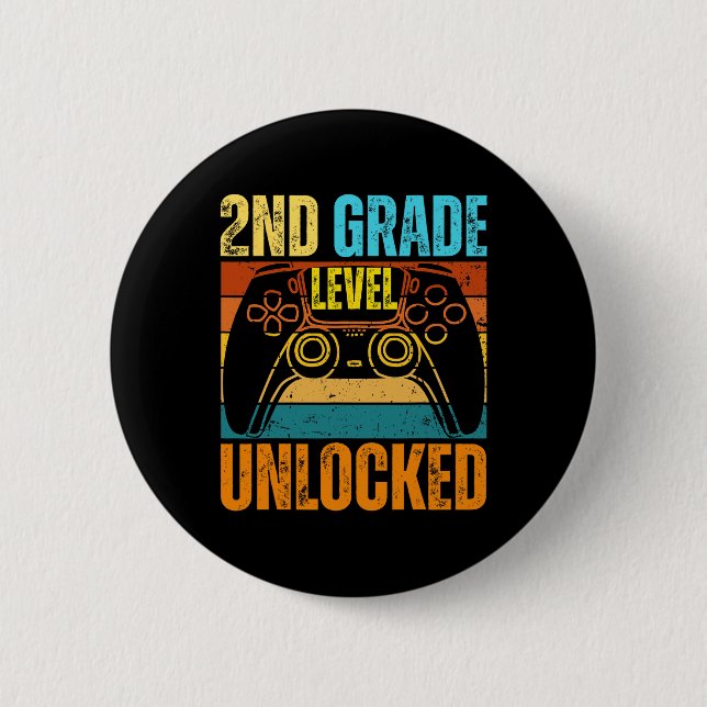 2nd Grade Level Unlocked Gamer Boy Tee First Day O 2 Inch Round Button (Front)