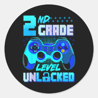 2nd Grade Level Unlocked Gamer Boys Kids First Day Classic Round Sticker