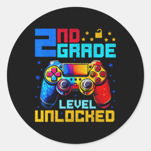 2nd Grade Level Unlocked Gamer First Day Of School Classic Round Sticker