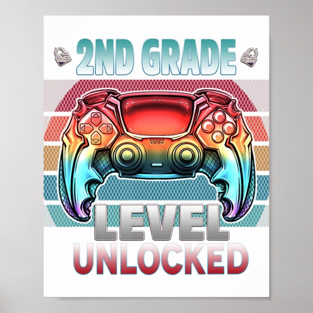 2nd Grade Level Unlocked Gamer First Day Of School Poster (Front)