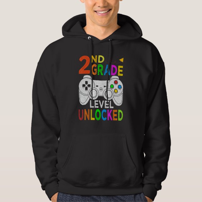 2nd Grade Level Unlocked Happy Back To School Game Hoodie (Front)