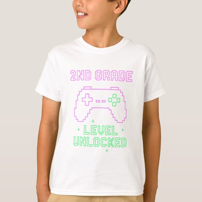 2nd Grade Level Unlocked T-Shirt – Neon Gamer Arca (Front)
