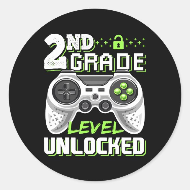 2nd Grade Level Unlocked Video Game Back To School Classic Round Sticker (Front)
