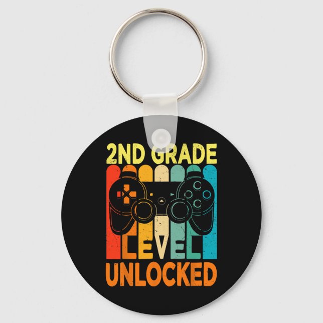 2nd Grade Level Unlocked Video Game Back To School Keychain (Front)