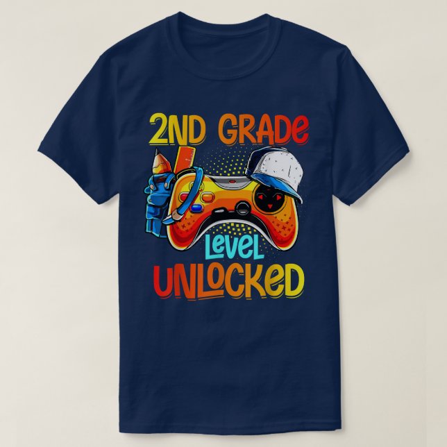2nd Grade Level Unlocked Video Game Back to School T-Shirt (Design Front)