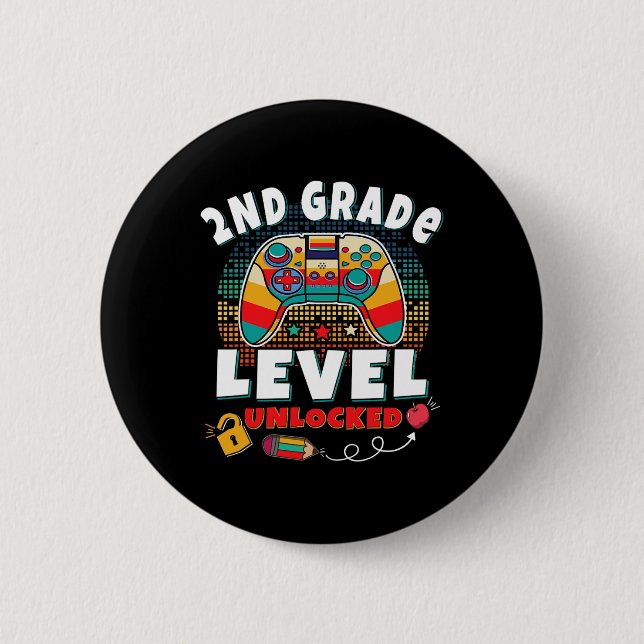 2nd Grade Level Unlocked Video Game Byck To School 2 Inch Round Button (Front)