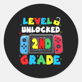 2nd Grade Level Unlocked Video Gamer Boy Kids Ck T Classic Round Sticker