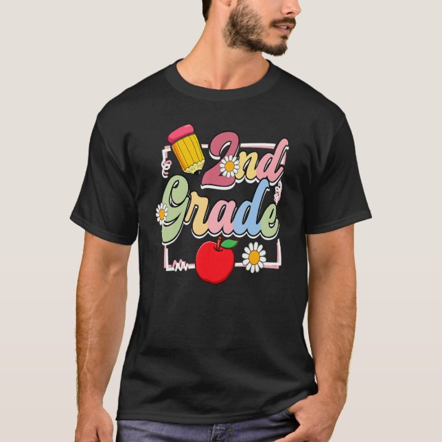 2nd Grade Pencil Apple Student Teacher Back To Sch T-Shirt (Front)