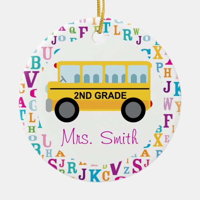 2nd Grade Personalized School Bus Teacher Ornament (Front)