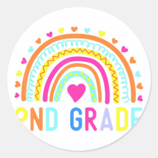 2nd Grade Rainbow Girl Boys Teacher Hello Second G Classic Round Sticker