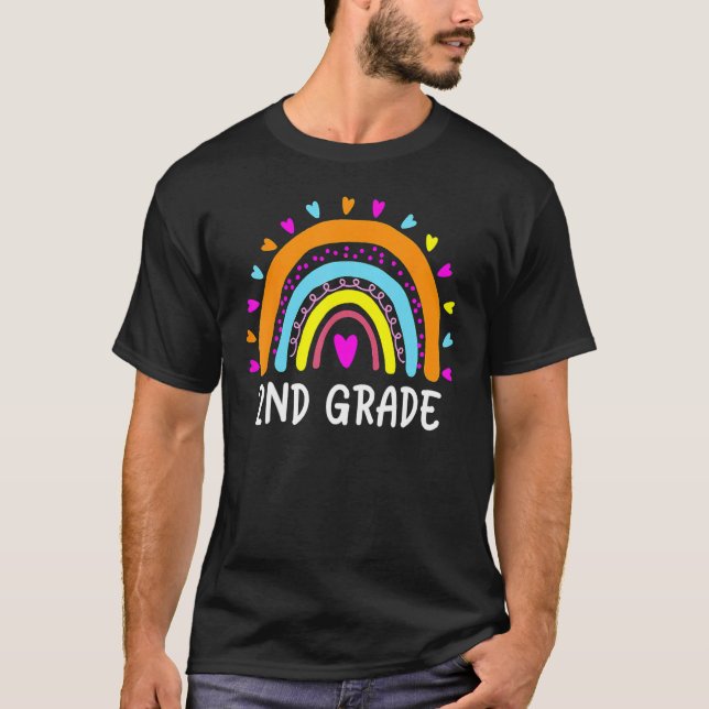 2nd Grade Rainbow Heart Teacher Student Happy Back T-Shirt (Front)