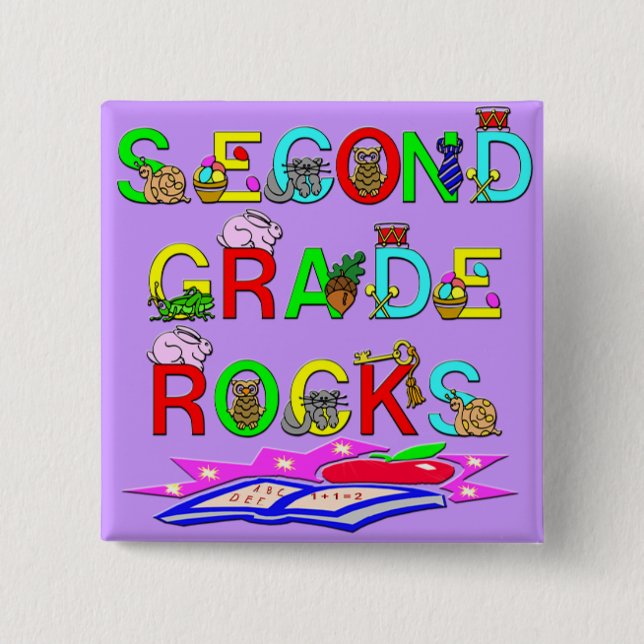 2nd Grade Rocks 2 Inch Square Button (Front)