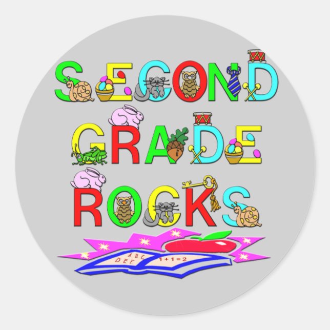 2nd Grade Rocks Classic Round Sticker (Front)