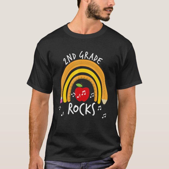 2nd Grade Rocks Rainbow  Back To School T-Shirt (Front)