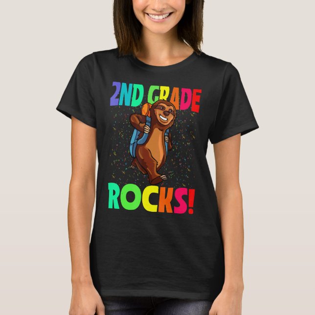 2nd Grade Rocks Sloth Back To School T-Shirt (Front)