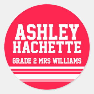 2nd Grade school education name id sticker red