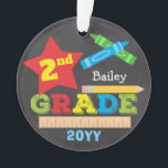 2nd Grade Second Grade Keepsake Chalkboard Bright Ornament<br><div class="desc">This second grade ornament features a star, a ruler, a pencil, crayons and bold, colourful fun typography! Click the customize button for more options for modifying the text! Variations of this design, additional colours, as well as coordinating products are available in our shop, zazzle.com/store/doodlelulu. Contact us if you need this...</div>